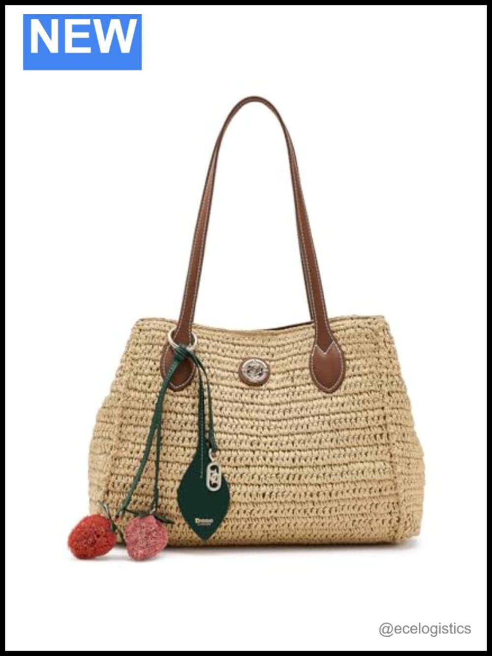 Dune Raffia Tote with Leather Handles and Charms